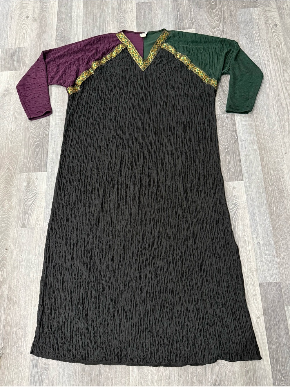Vintage 80’s Avon Crinkle Jewel Tone Colorblock Caftan Maxi Dress Size L/XL